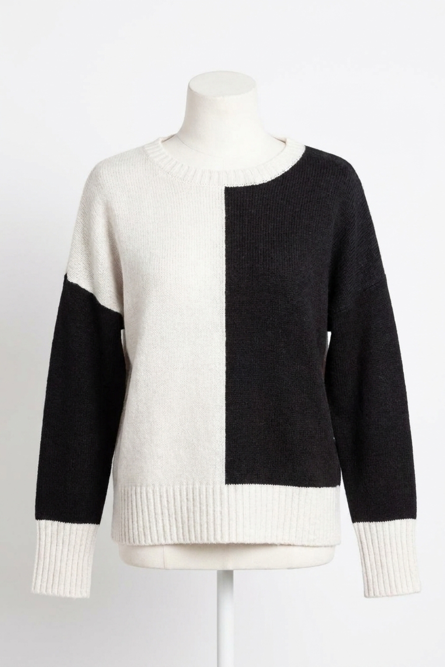 NEW HABITAT yin yang crew neck sweater in black and white